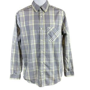 Gap Men's M Plaid Button-Down Shirt in Light Blue & Cream 100% Cotton